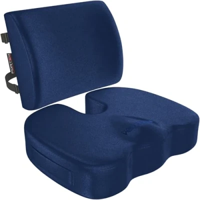 Image of FORTEM Office Chair Cushion and Back Support for Chair, Lumbar Cushion, Memory Foam Seat Non Slip Sitting Rest Gaming, Car Pad (Blue Velour)