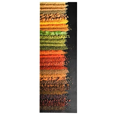 Image of vidaXL Kitchen Floor Mat with Spice Print; Velvet Fabric Top, Latex Backing; Machine Washable; Versatile Indoor and Outdoor Use; Modern Style; 150 x 45 cm