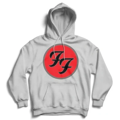 Image of Foo Fighters Official FF Logo Mens Grey Pullover Hoodie With Pouch Pocket Rock XXLarge