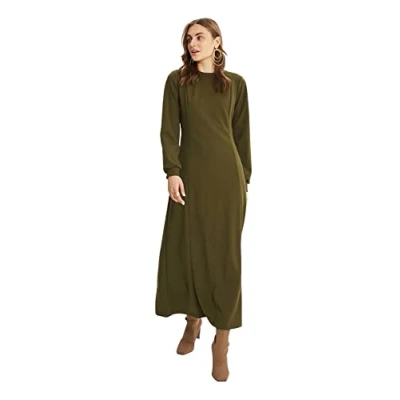Image of Trendyol Women Design Maxi Basic Regular Woven Modest Dresses Khaki