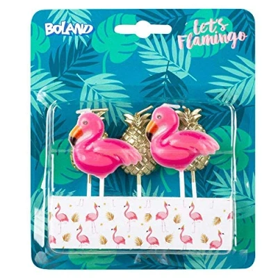 Image of Boland 52564 Candles Flamingo, Pineapple, Pack of 5, Birthday Candles, Mini Cake Candle, Skewer, Pink, Gold, Cake, Birthday, Nursery, Decoration, Gift, Garden Party