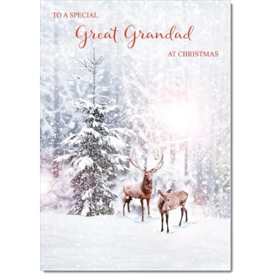 Image of doodlecards Great Grandad Christmas Card Deers in Forest Medium Size for with Plain Envelope