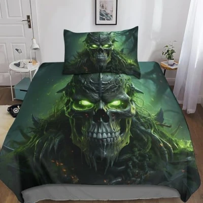 Image of Rochile Cool Gothic Skull 2 Pieces Duvet Cover Set 3D Printed Bedding Quilt with Zipper Closure for, Ultra Soft Microfiber Single（135x200cm）