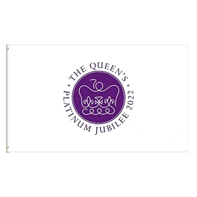 Image of SHATCHI 5x3ft Platinum Jubilee White Flag with Official 70th Anniversary Emblem Britain Street Party Bar Decorations Giant Banner (PJ1011)