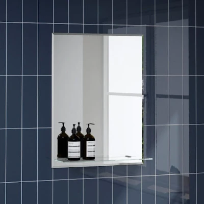 Image of Artis® 450 x 600mm Bathroom Mirror With Shelf Frameless Vanity Mirrors Bevelled Edge Wall Mounted Mirrored, Rectangular