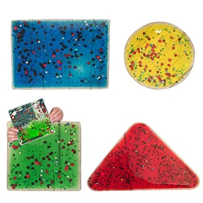 Image of Sensory Gel Shapes with Glitter &amp; Colourful Liquid, Squidgy Jelly Fidgeting Toy, Lie on Light Table or Handheld (4 Pack)