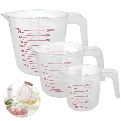 Image of Surflyee Measuring Jugs Set 250ML 500ML 1000ML Clear Cup for Cooking Baking, Plastic Jug BPA Free Stackable with Handle, Easy to Read Measurements, Cook Accuracy