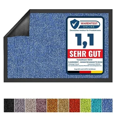 Image of Rhine Dirt Trapper Mat, Absorbent Machine Washable Doormat with Non Slip Backing, Indoor &amp; Outdoor Front Door Mat Barrier Entrance (Blue, 135 cm x 200 cm)
