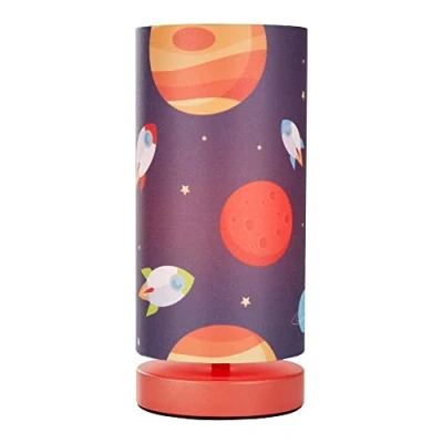 Image of LITECRAFT Glow Outer Space Table Lamp with Multicoloured Cylinder Shade Red