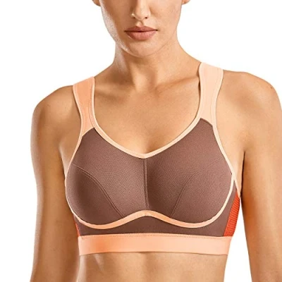 Image of SYROKAN Women&#039;s Comfort Sports Bra High Impact for Large Breasts Wireless Stretch Support Bounce Control Auburn 36B