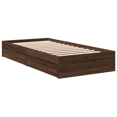 Image of vidaXL Bed frame with drawers Oak Brown 100 x 200 cm Multilayer Wood