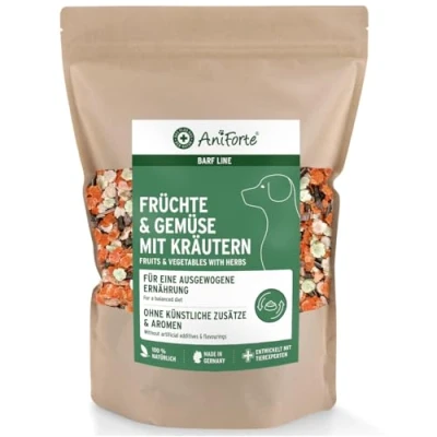 Image of AniForte Barf Dog Food Mix, Fruit &amp; Vegetables with herbs 1 kg for Dogs, Natural Raw Diet Supplement, Gluten and Grain Free without Artificial Additives