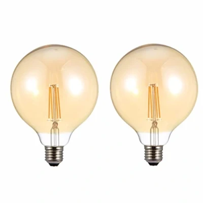 Image of TEKLED® G125 Filament Vintage LED Bulbs E27 Edison Screw Energy Saving 6.5W Light Bulb 53W Equivalent DIMMABLE Amber 2400K 680LM 2 Pack Warm White