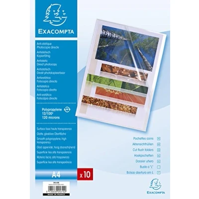 Image of Exacompta Ref 5610E PP Cut Flush Folder Suitable for A4 Documents, Top Opening, 0.12mm Clear Polypropylene, &amp; Side Opening (Bag of 10)