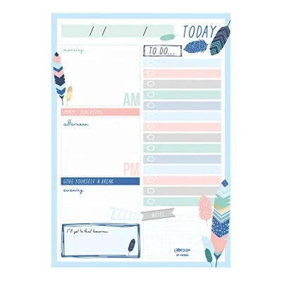 Image of Pukka Pad, Carpe Diem Daily Desk Planner Pad with 60 Tear Off Sheets of 100GSM Paper Includes To Do List and Notes 21 x 14.8cm Feathers