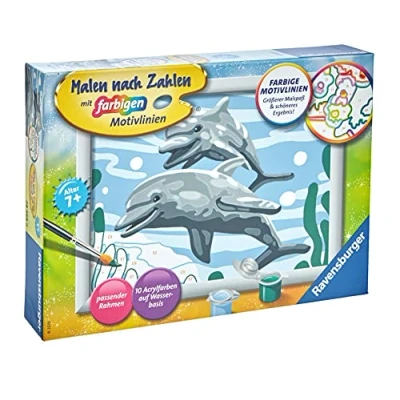 Image of Ravensburger Painting by Numbers 28468 Friendly Dolphins for Children from 7 Years