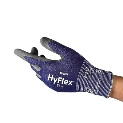 Image of Ansell HyFlex 11 561 Cut Resistant Work Gloves, Abrasion Nitrile Coating, Industrial Safety Lightweight, Breathable and Washable, PPE Men Women, Blue, Size XS (1 Pair)
