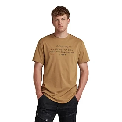 Image of G STAR RAW Men&#039;s Lash Text Graphic T Shirt, Brown (fennel seed D21200 336 C961), S