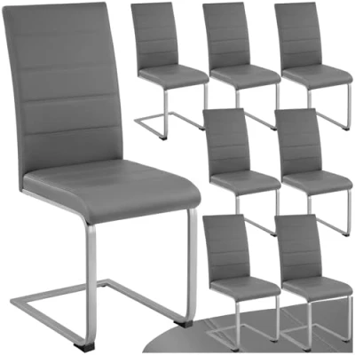 Image of TecTake® Set of 8 Dining Chairs with Durable Faux Leather Covers &amp; Comfortable Padding, Chair Ergonomic Backrests Easy Setup, Ideal Kitchen, Living Room Grey