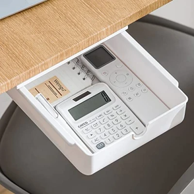 Image of FRETONBA Drawer Under Desk, Storage Box, Mini, Self Adhesive Organiser for Office, Hidden White