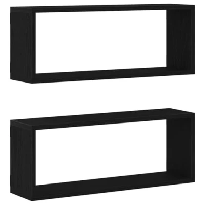 Image of vidaXL wall shelves set/2 black oak engineered wood modern storage solution 50x15 cm ideal for living room/office decor