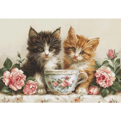 Image of Luca S Cross Stitch Kit Gold Morning of The Cats, BU5070, Counted for Adults, Needlecraft and Embroidery