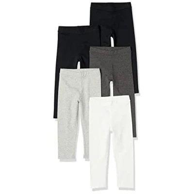 Image of Amazon Essentials Girls&#039; Leggings, Pack of 5, Black/Dark Grey/Light Grey/White, 3 Years