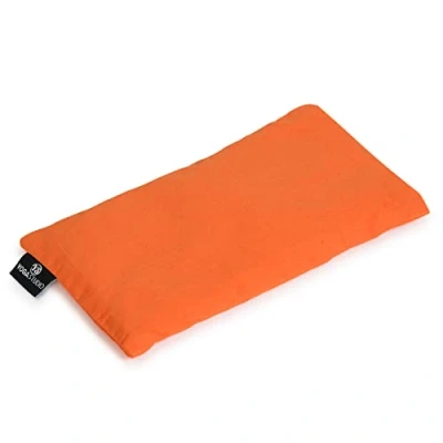 Image of Yoga Studio Eye Pillow 100% Organic Cotton Cover Lavender &amp; Linseed Stress Relief Weighted Mask for Yoga, Relaxation, Aromatherapy, Tired Eyes, Headaches (Saffron)