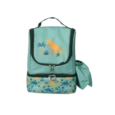 Image of Childrens Kids 2 Compartment Insulated Cooler Backpack Lunch Bag Picnic Cool (Dinosaur)