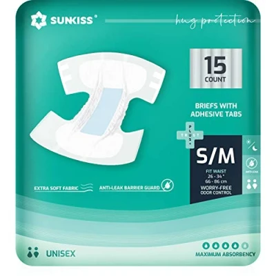 Image of SUNKISS TrustPlus Adult Diapers with Maximum Absorbency, Unisex Disposable Incontinence Briefs Tabs for Men and Women, Odor Control, Small/Medium, 15 Count