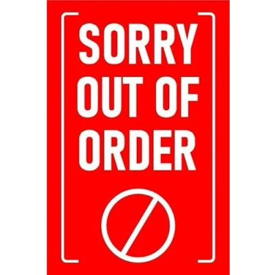 Image of Sorry, out of order red sign Self adhesive sticker (300mm x 200mm)