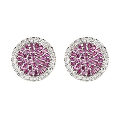 Image of Clip On Earrings Silver plated Stud With Clear And Pink Crystals Corina