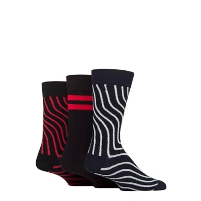 Image of Mens 3 Pair Wildfeet Novelty Patterned Cotton Socks Black Swirl 7 11