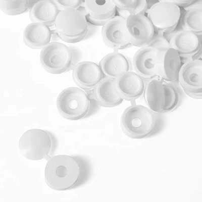 Image of 100x White Hinged Plastic Screw Cover Caps 10mm Push On Fold Over Fit Covers Natural Dark Colour for Furniture, Cabinets, Cupboards Etc