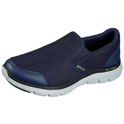 Image of SKECHERS Men&#039;s Flex Advantage 4.0 Tuscan Sneaker, Navy Mesh/Pu/Lime Trim, 8.5 UK