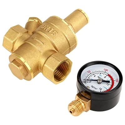 Image of DN15 Brass Adjustable Water Pressure Regulator Reducer with Gauge Meter Combo for Protect RV Plumbing and Hoses