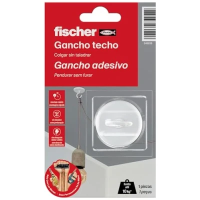 Image of fischer SCLM White Easy Hanging Hook for Wall and Ceiling, No Holes or Drilling, Holds up to 10 kg Includes Application Contact Glue, 1 Piece