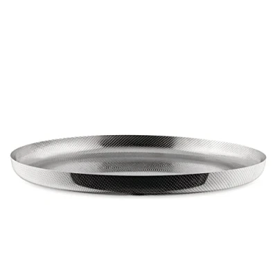 Image of Alessi Extra Ordinary Texture JM14/35 T Minimal Design Round Tray in 18/10 Stainless Steel with Decorations, Granulated Relief, 35 cm