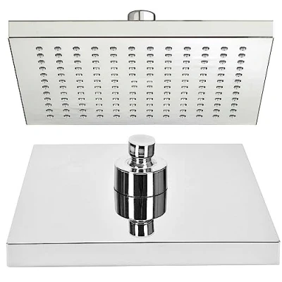 Image of Shower Head Square Rainfall High Pressure Showers 10 Brass Material Rain Swiveling Beam Angle Chrome 200mm Large