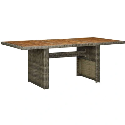 Image of vidaXL Modern Garden Table Brown Poly Rattan and Sturdy Solid Acacia Wood Lightweight for Easy Movement 200x100x74cm