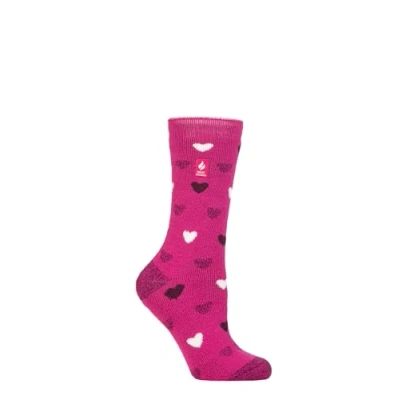 Image of Women&#039;s 1 Pair SOCKSHOP Heat Holders 1.6 TOG Lite Patterned and Striped Socks Jasmine Hearts Fuchsia Red 4 8