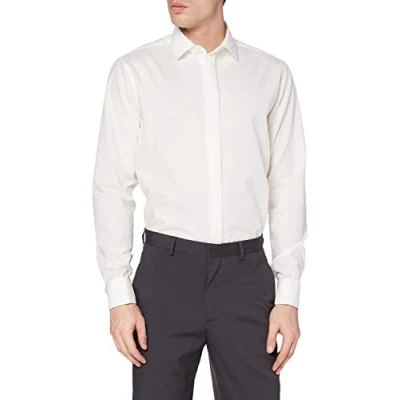 Image of Seidensticker men&#039;s business shirt shaped fit non iron Kent collar long sleeves turn up cuffs 100% cotton