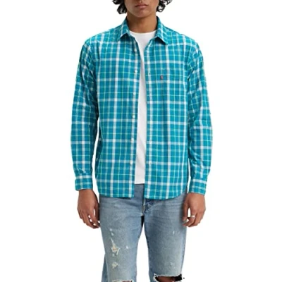 Image of Levi&#039;s Men&#039;s Sunset 1 Pocket Standard Shirt, Tatiana Plaid Ocean Depths, XS