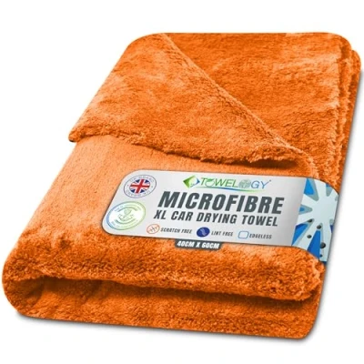 Image of Towelogy X04 Large Car Drying Towel Microfibre Edgeless 550gsm Super Absorbent 60x40cm (24x16in) Lint Free Detailing Cloth (1, Orange)