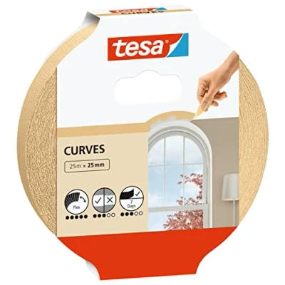 Image of tesa masking tape curves Curved with extra strong crepe for and irregular shapes rough smooth surfaces 25 mx mm