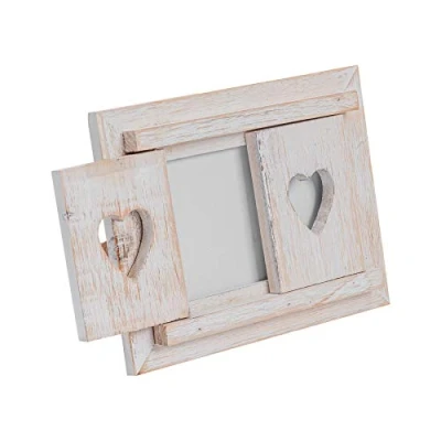 Image of White 6&quot; x 4&quot; Wooden Hearts Shutter Photo Frame By Nicola Spring
