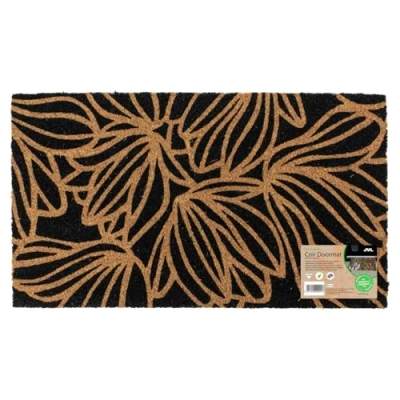 Image of JVL Eco Friendly Latex Backed Coir Entrance Doormat, 40x70cm Black Floral
