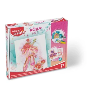 Image of Maped CREATIV Dance Themed Watercolour Activity for Children Pencils + Water Brush 3 Different Ballet Illustrations Metallic Effects Posters to Colour and Customise