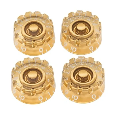 Image of Musiclily Pro Metric Size 18 Splines Knurled Speed Control Knobs for Asia Import Guitar Bass Split Shaft Pots, Gold (Set of 4)
