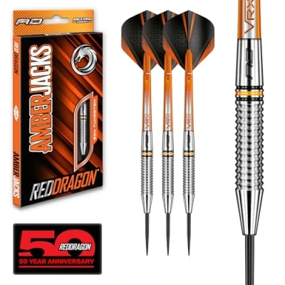 Image of RED DRAGON Amberjack 17: 24g Tungsten Darts Set with Flights &amp; Dart Stems (Shafts) Professional 90% Premium Available in 22g, 23g, 24g, 25g, 26g, 27g, 28g, 30g